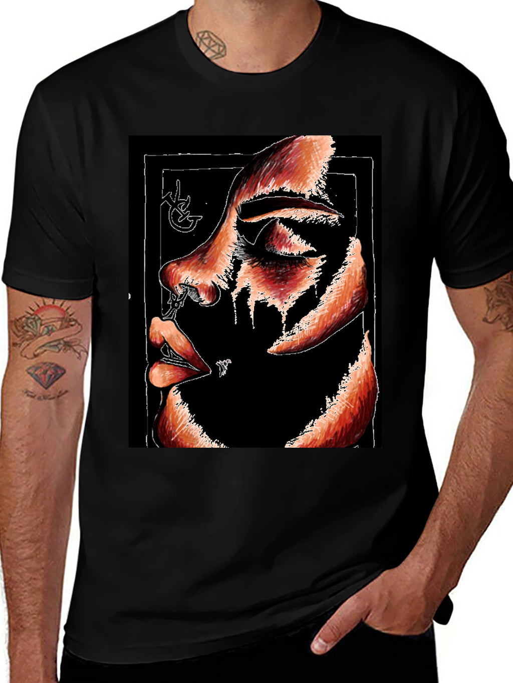 Abstract Face Graphic Print Black T-Shirt