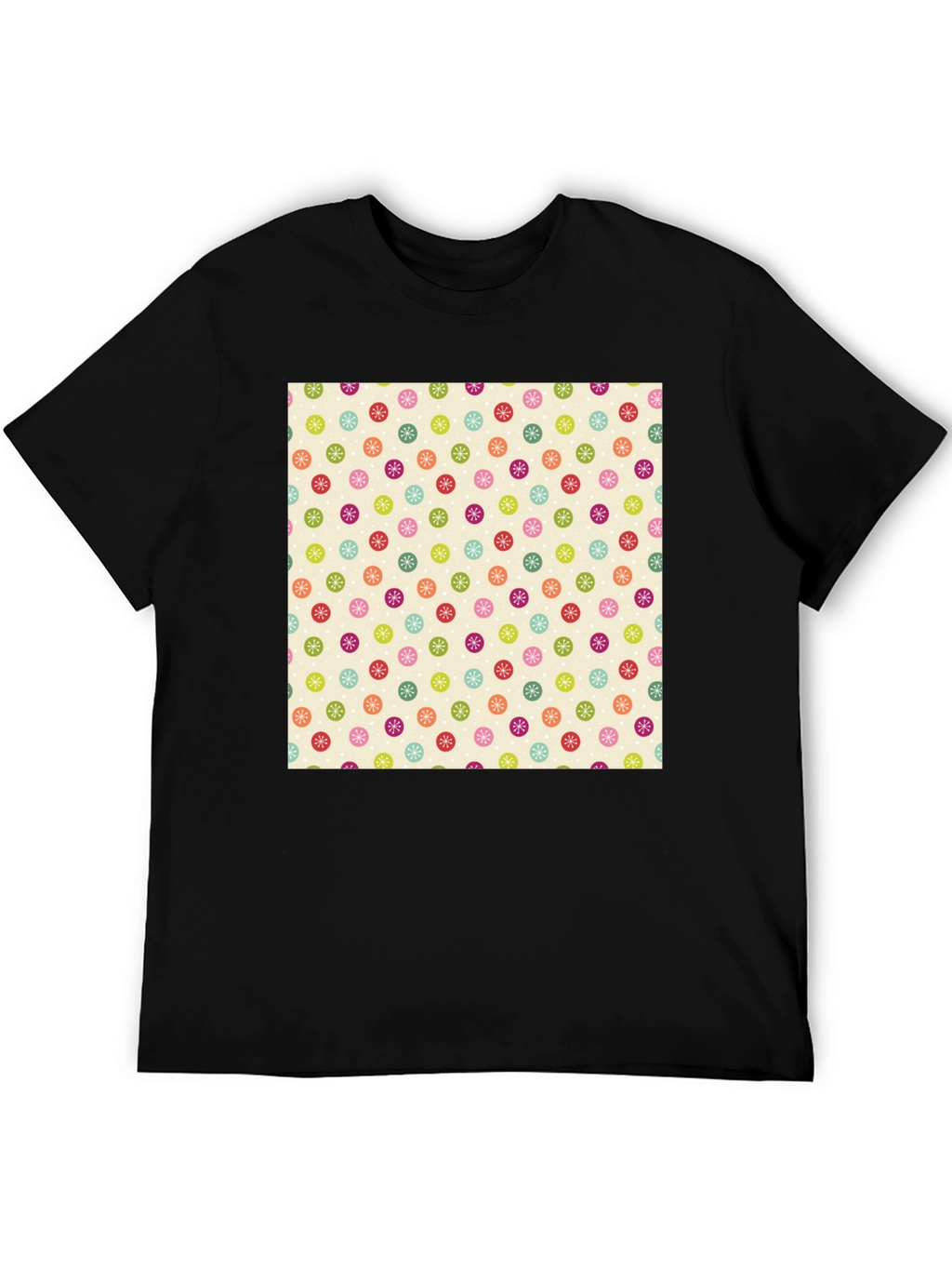Festive Floral Pattern Black T-Shirt