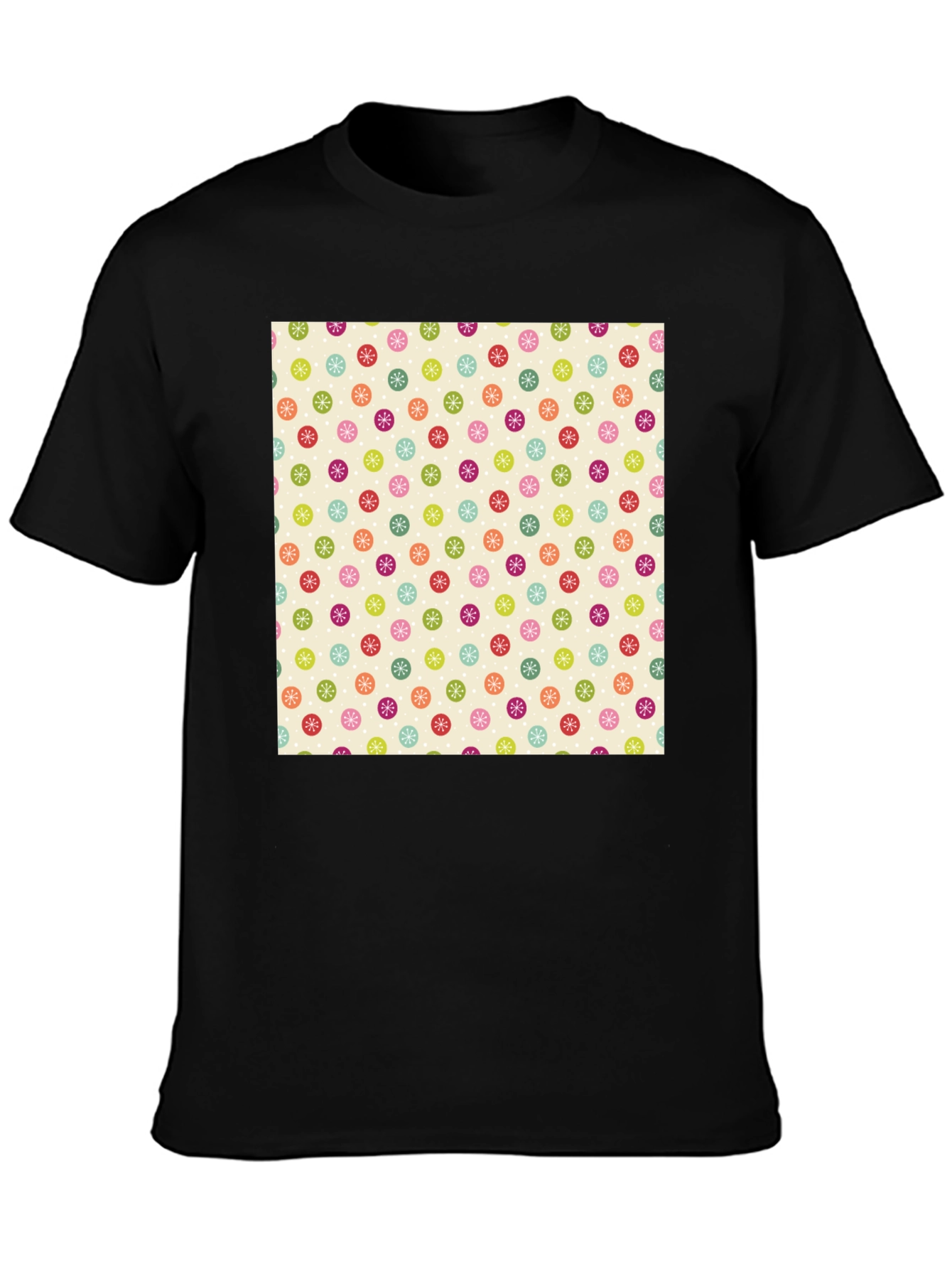 Festive Floral Pattern Black T-Shirt