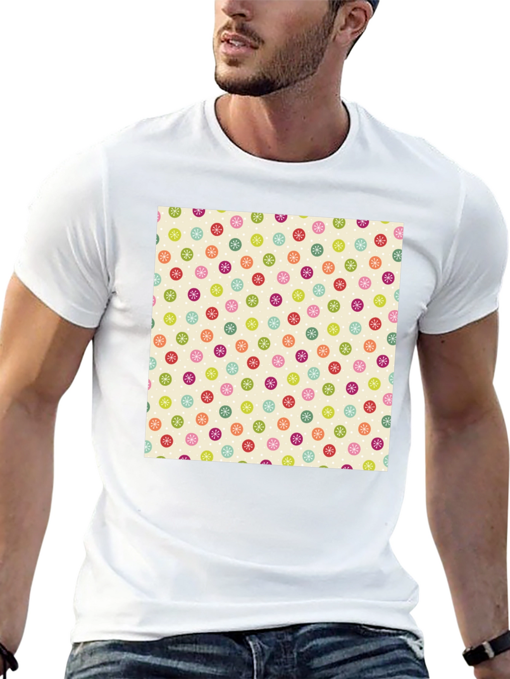 Festive Floral Pattern Black T-Shirt
