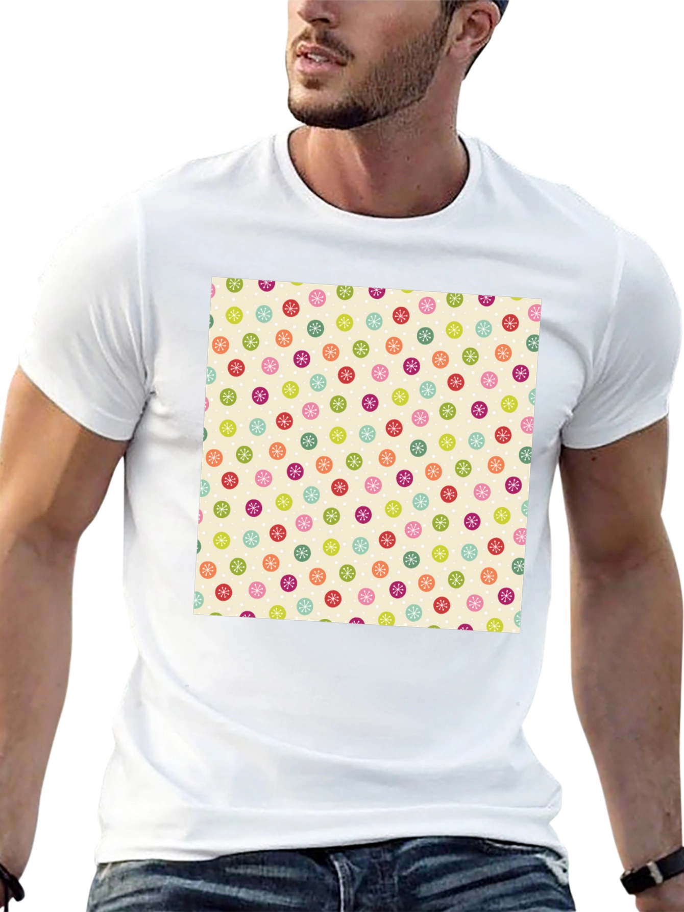 Festive Floral Pattern Black T-Shirt