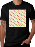 Festive Floral Pattern Black T-Shirt