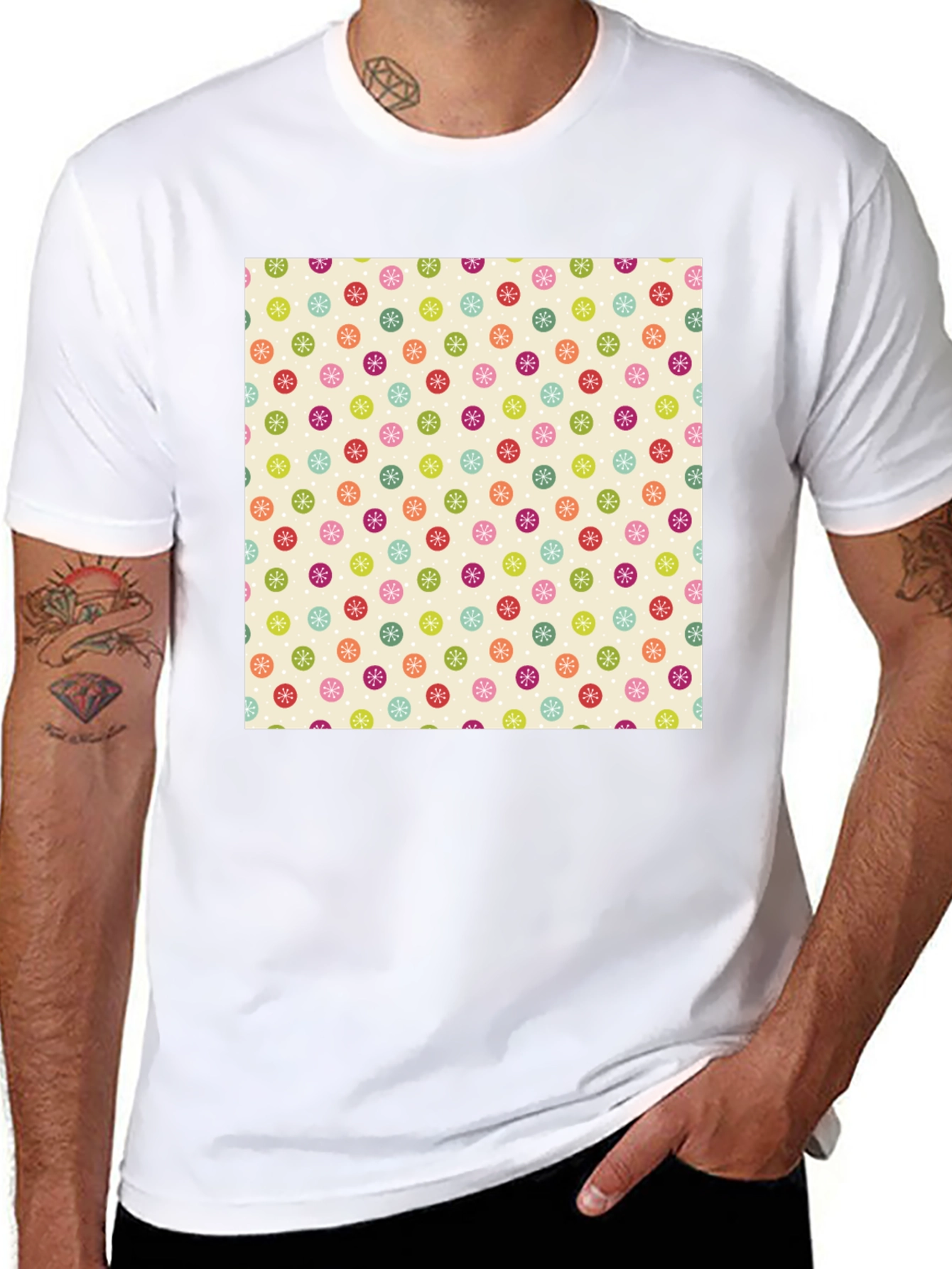 Festive Floral Pattern Black T-Shirt