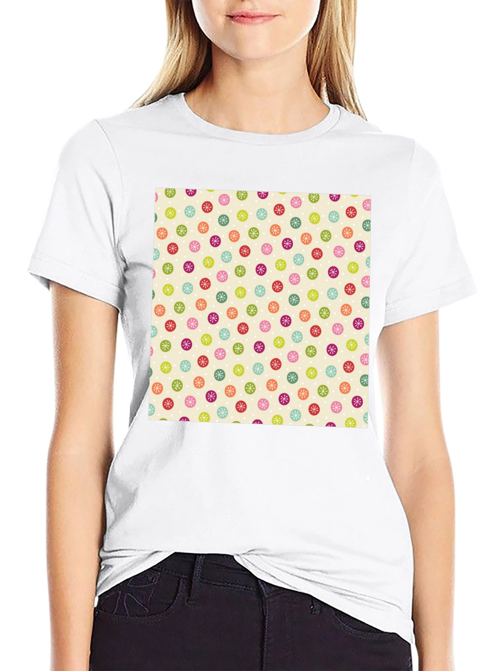 Festive Floral Pattern Black T-Shirt