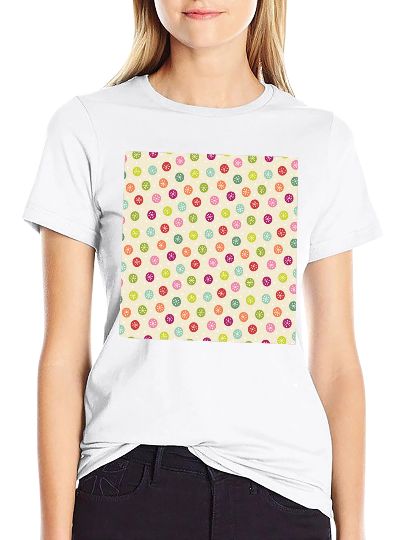 Festive Floral Pattern Black T-Shirt