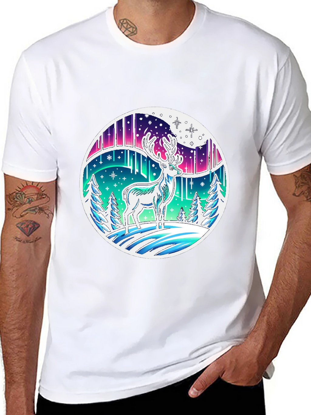 Aurora Deer Graphic Tee - Black