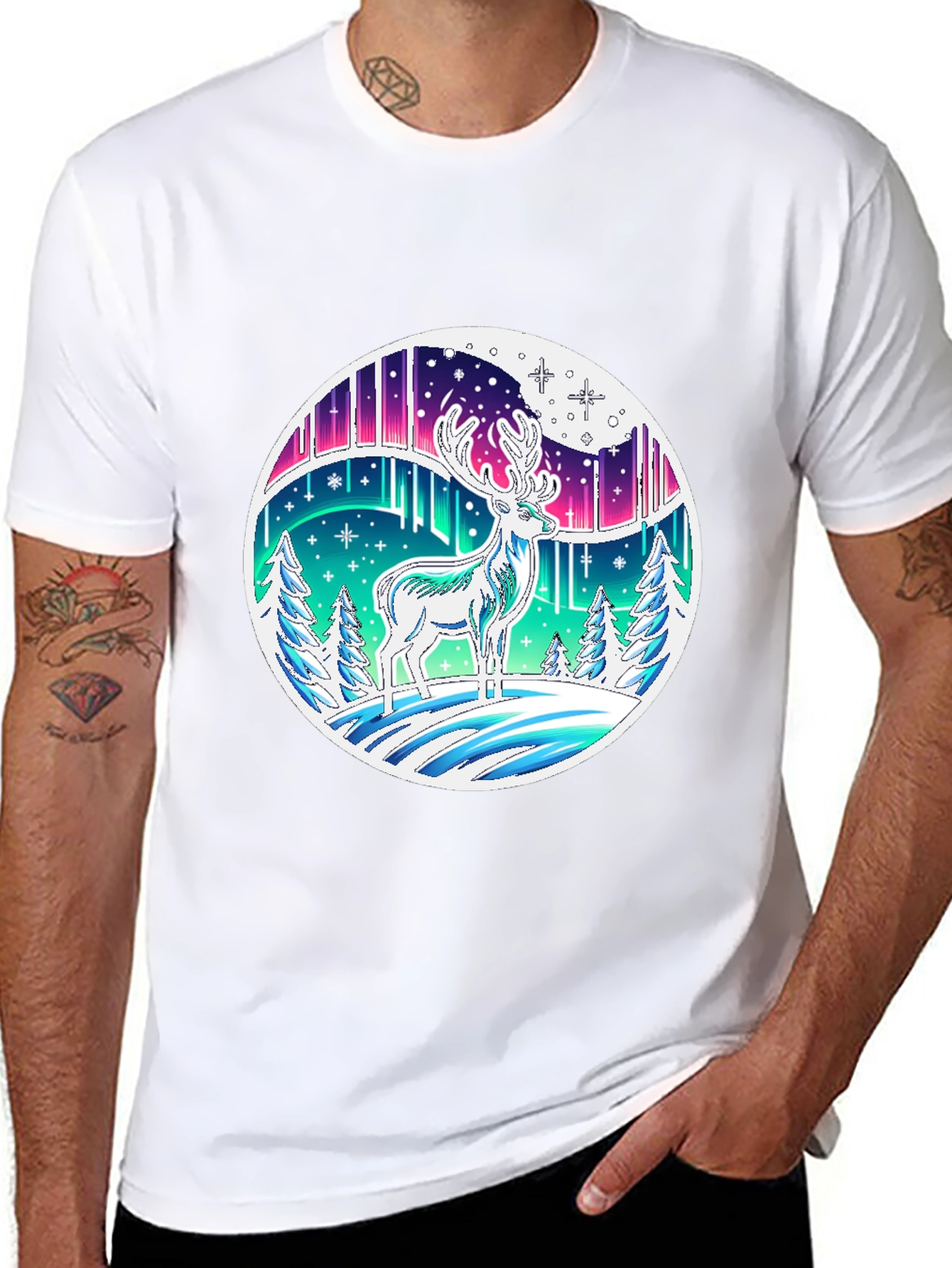 Aurora Deer Graphic Tee - Black