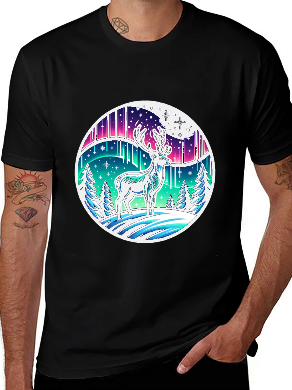 Aurora Deer Graphic Tee - Black