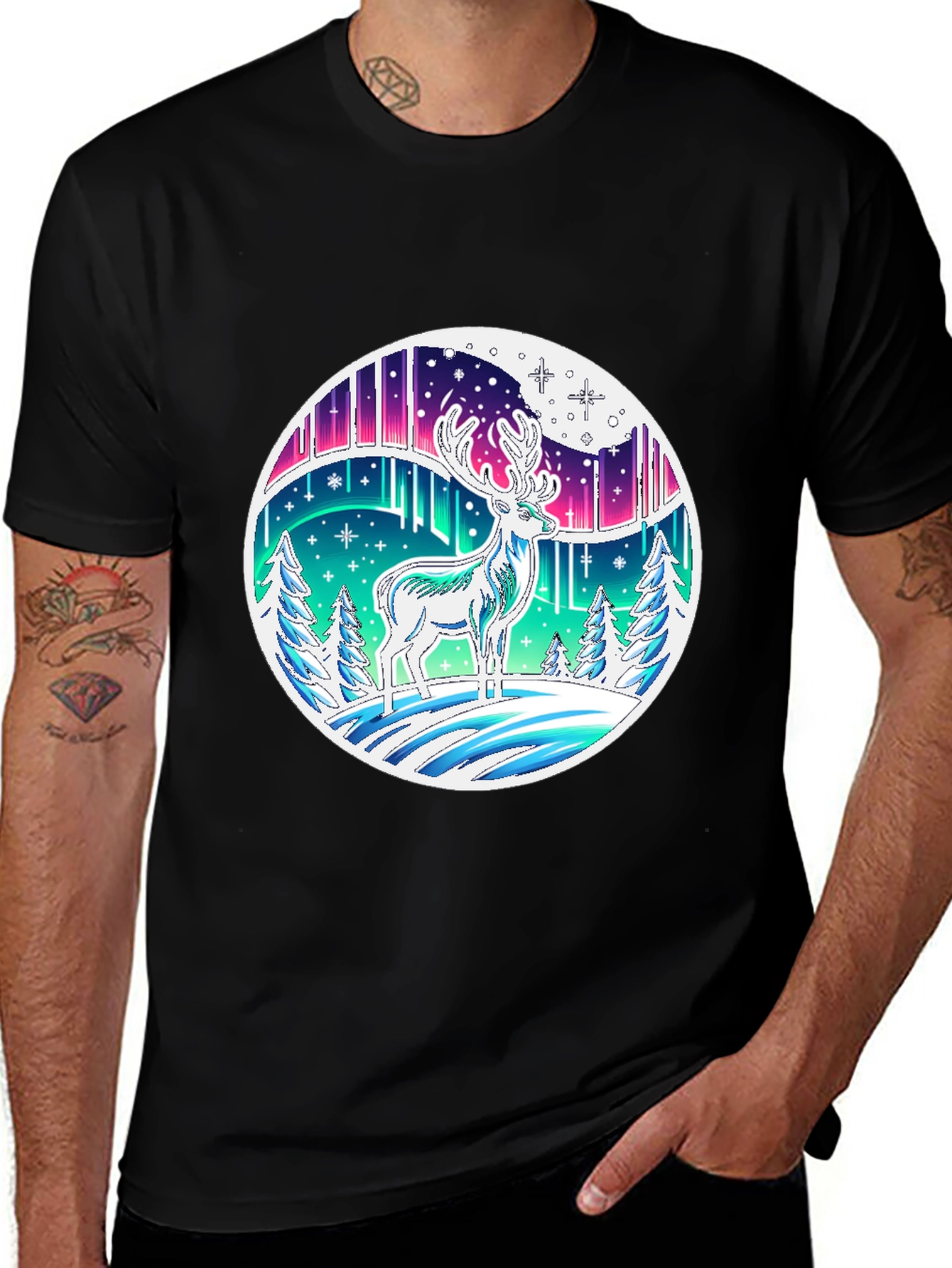 Aurora Deer Graphic Tee - Black