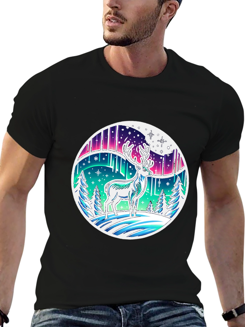 Aurora Deer Graphic Tee - Black