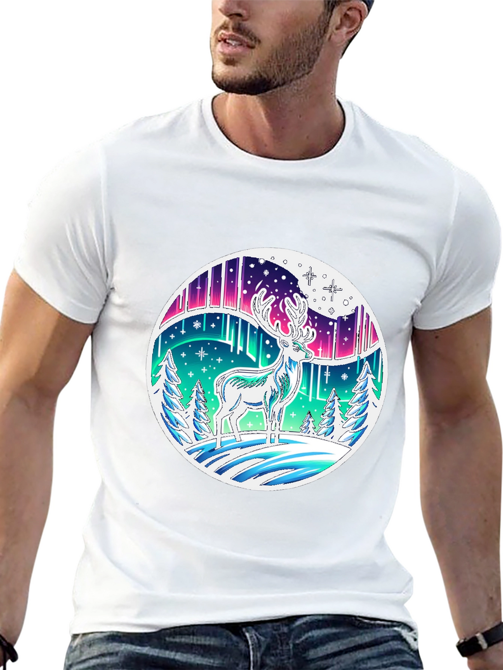 Aurora Deer Graphic Tee - Black
