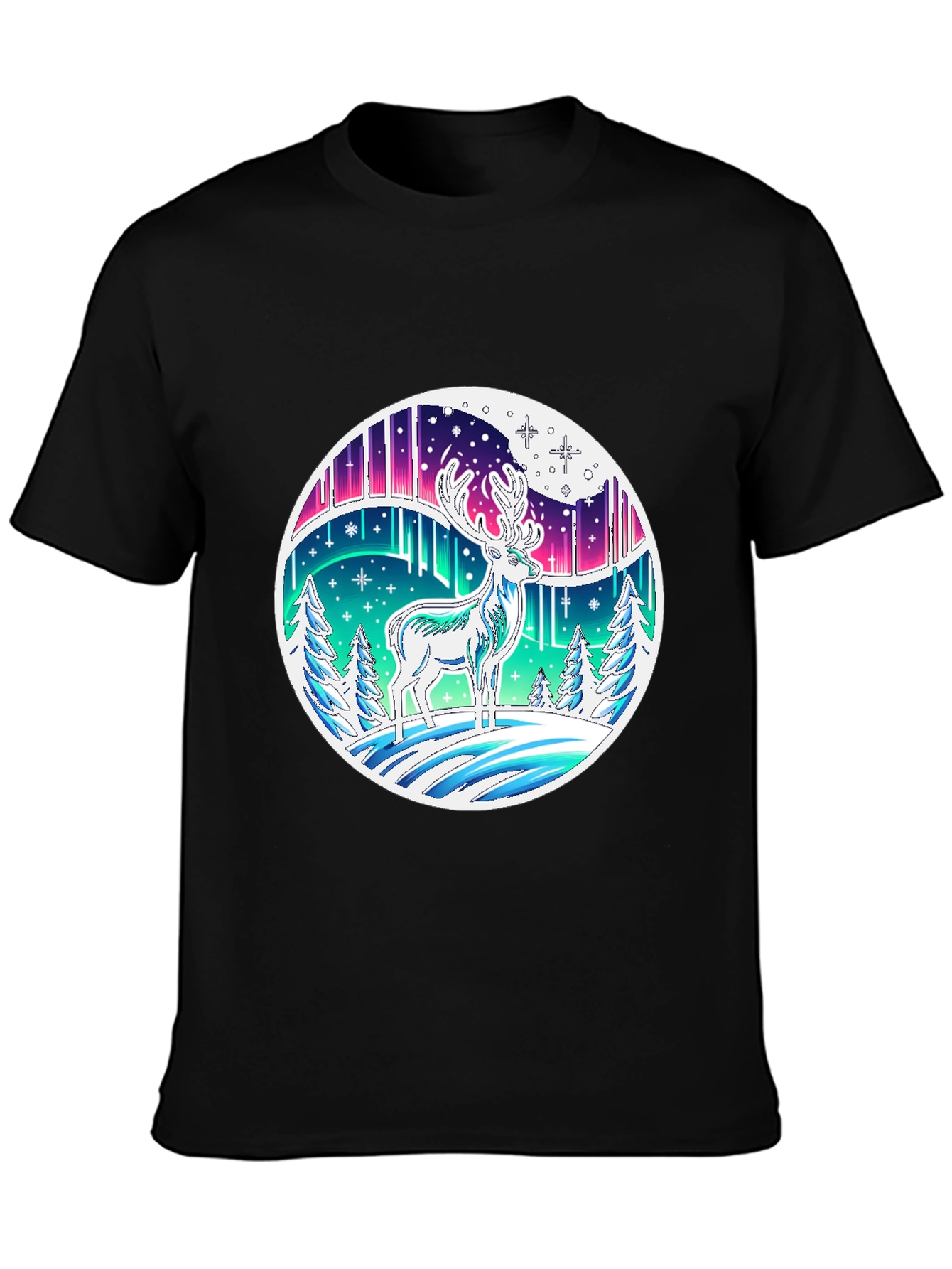 Aurora Deer Graphic Tee - Black