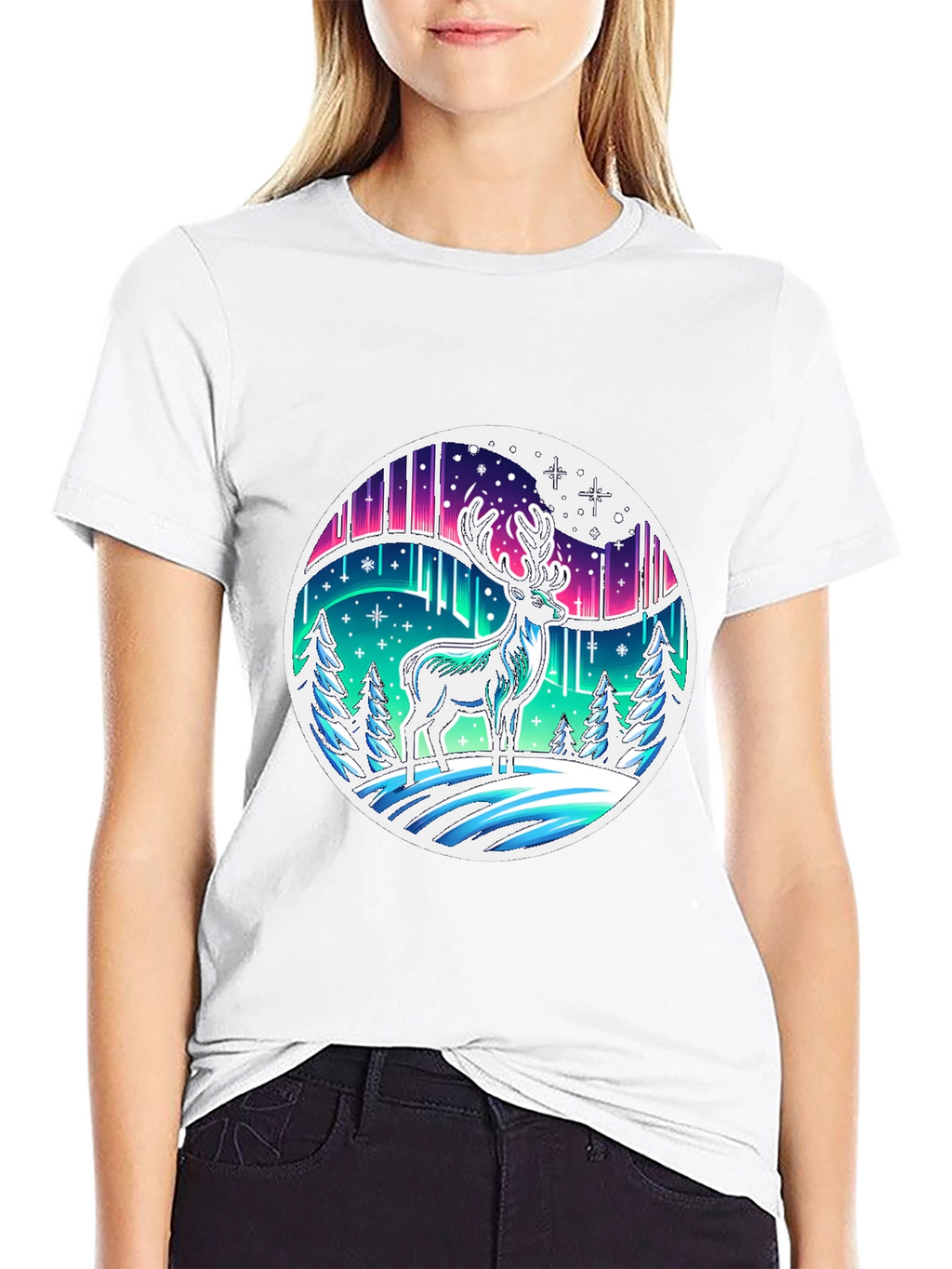 Aurora Deer Graphic Tee - Black