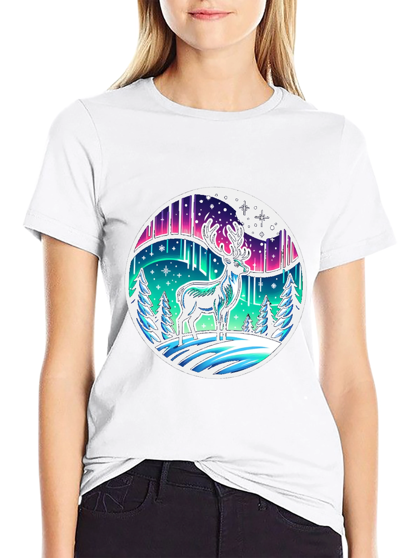 Aurora Deer Graphic Tee - Black