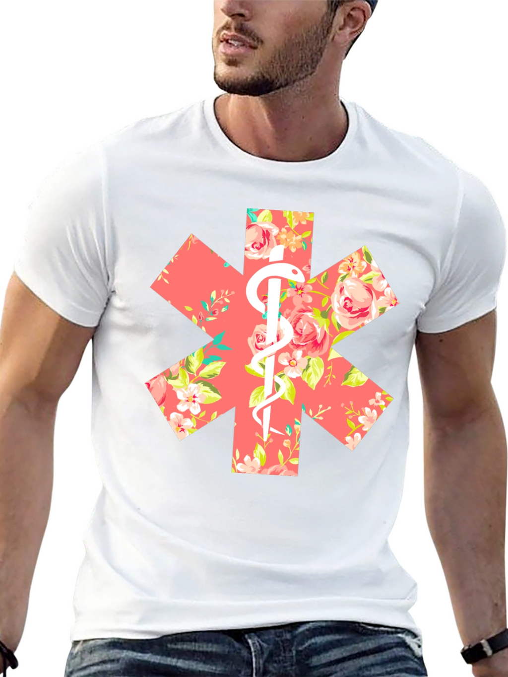 Floral EMT Star of Life Unisex T-Shirt