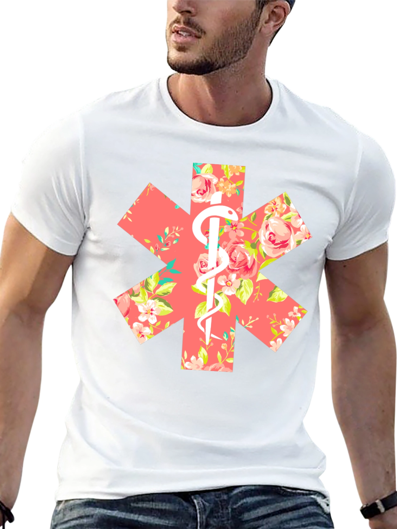 Floral EMT Star of Life Unisex T-Shirt