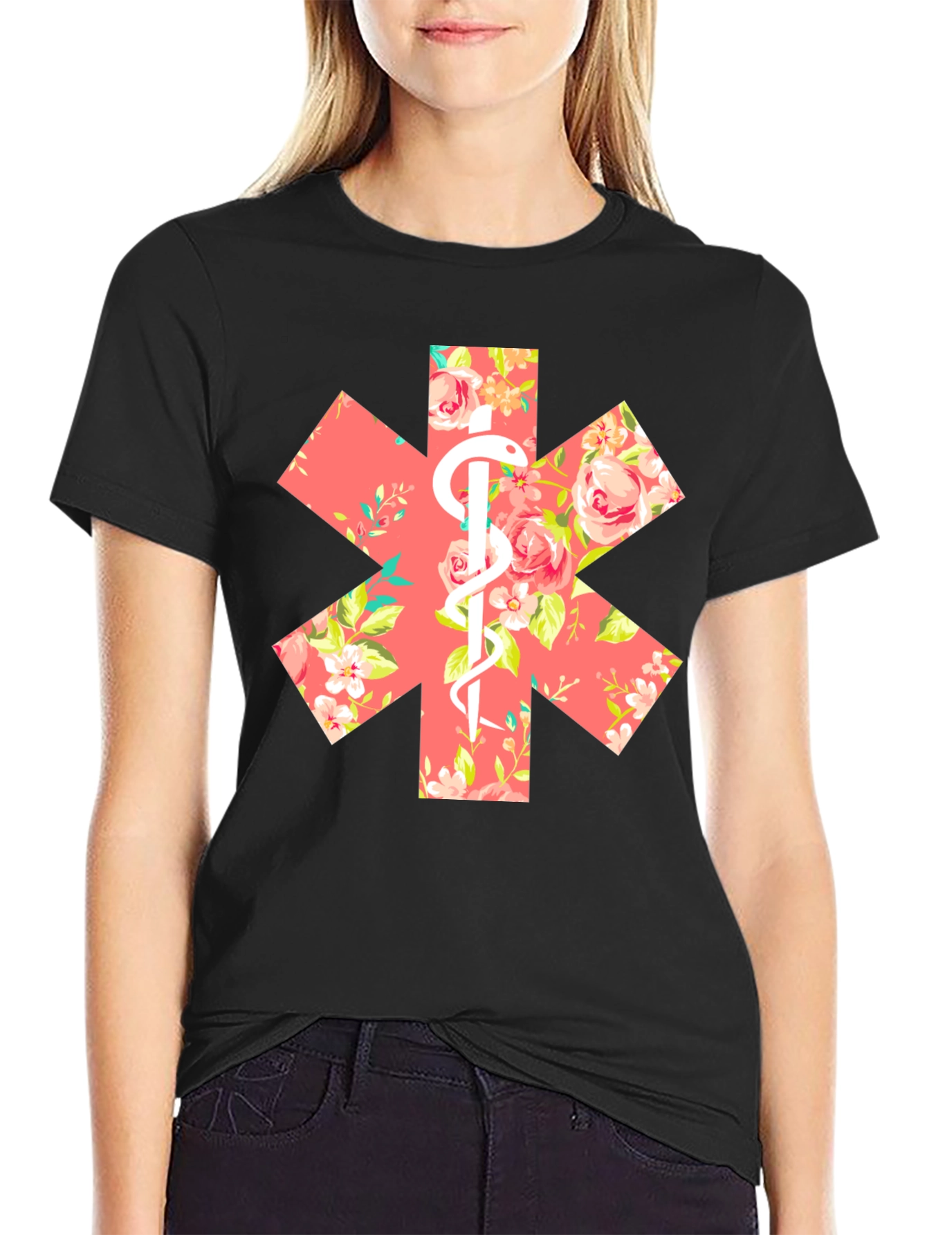 Floral EMT Star of Life Unisex T-Shirt