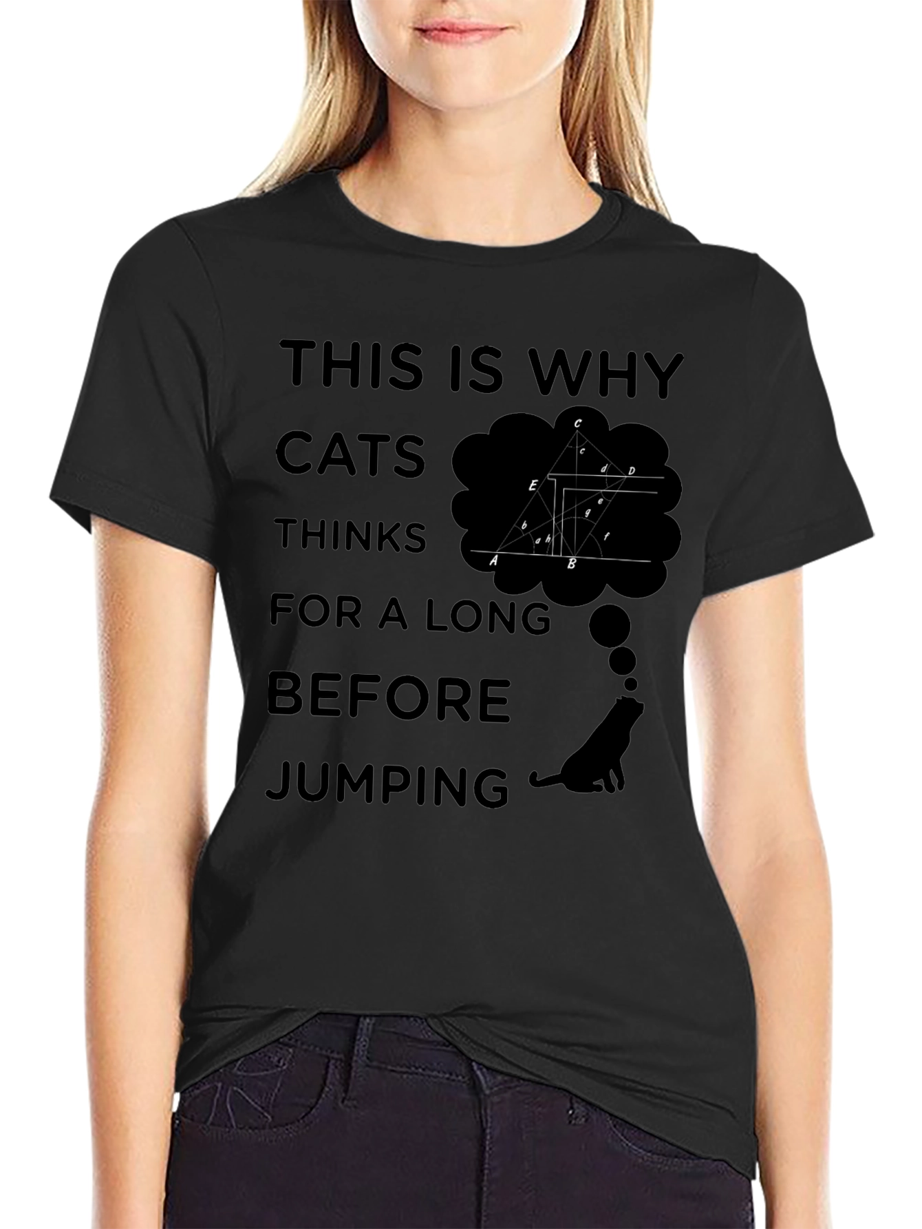 Cats Think Black Graphic T-Shirt - Why Cats Jump