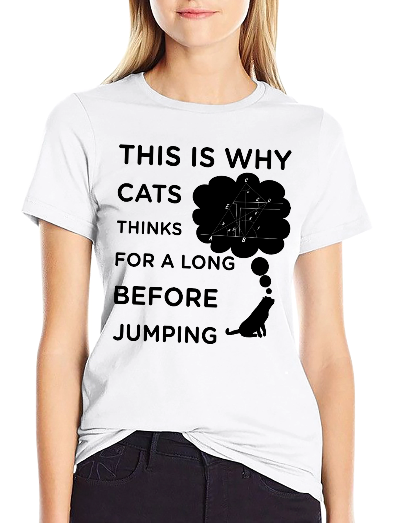 Cats Think Black Graphic T-Shirt - Why Cats Jump