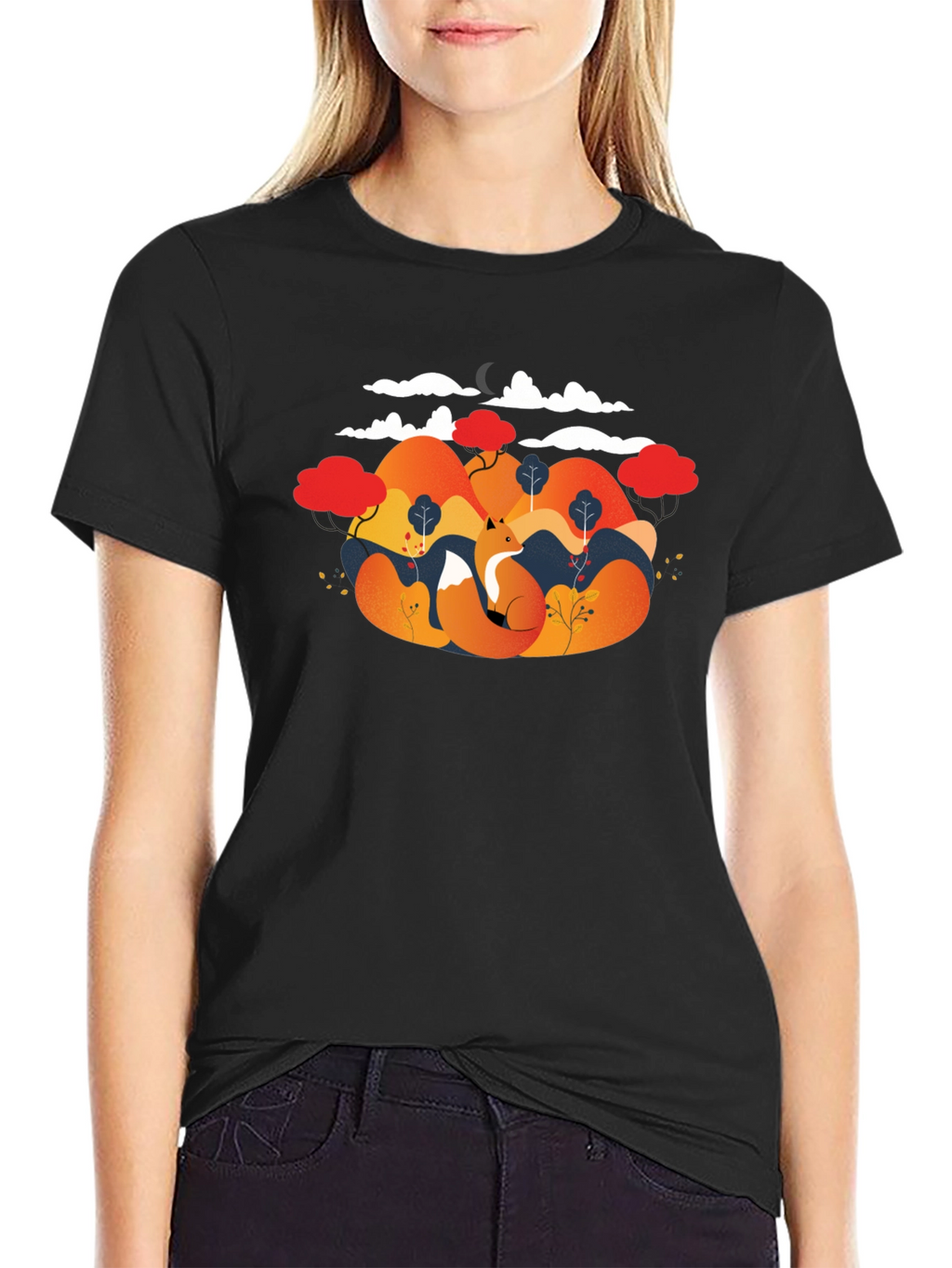 Fox Landscape Graphic Black T-Shirt