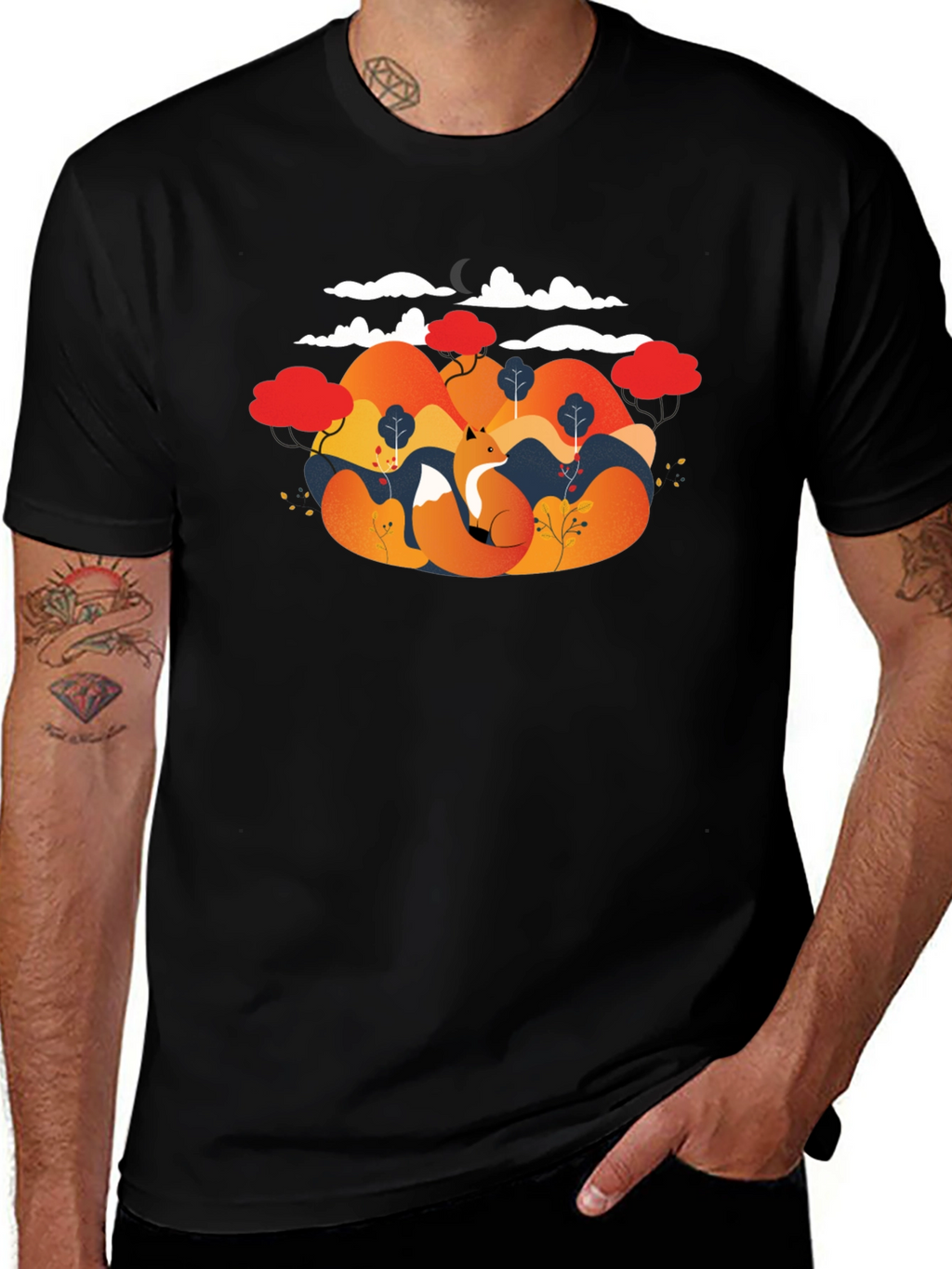 Fox Landscape Graphic Black T-Shirt