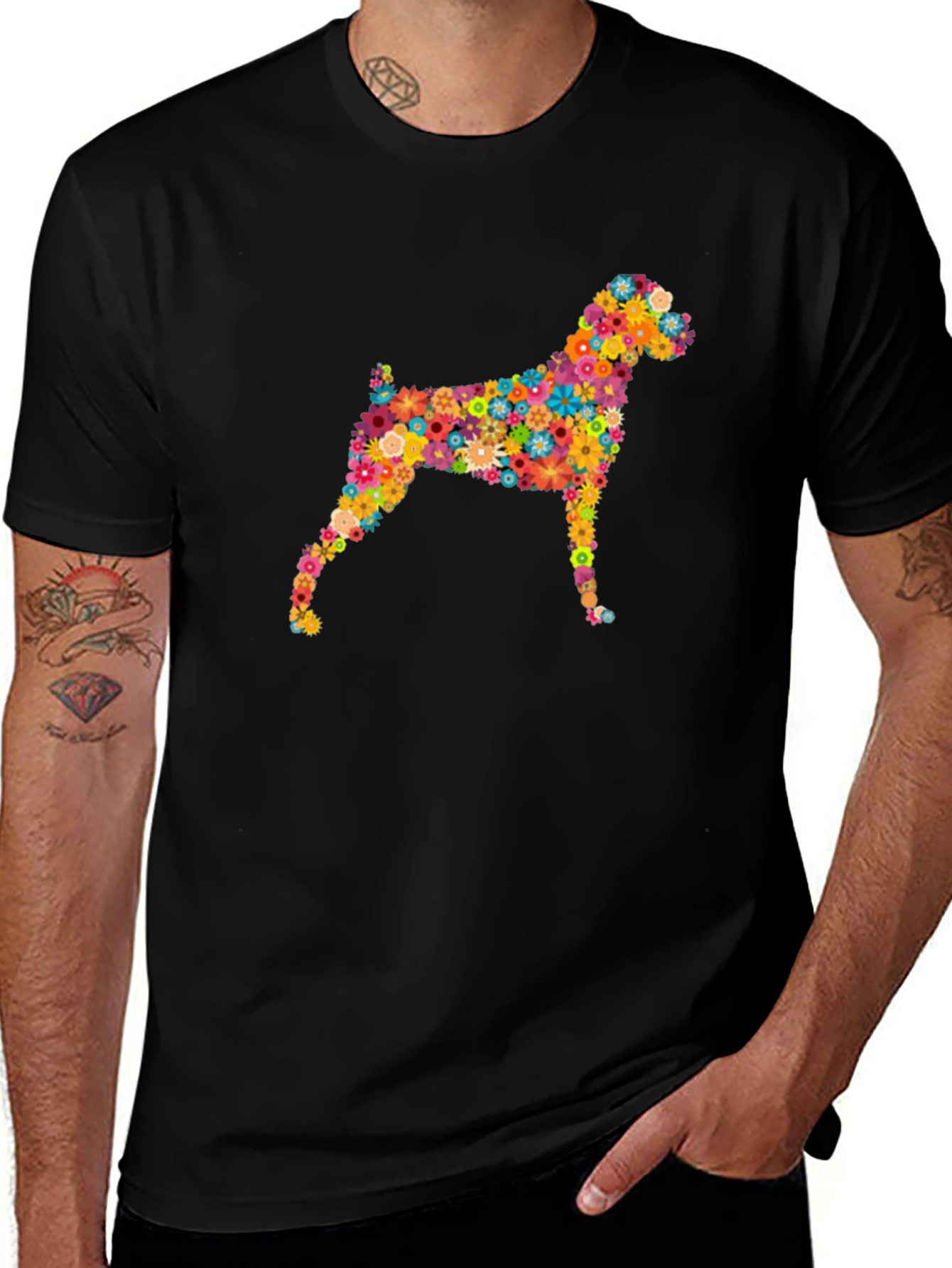 Floral Dog Graphic Tee - Stylish Comfort