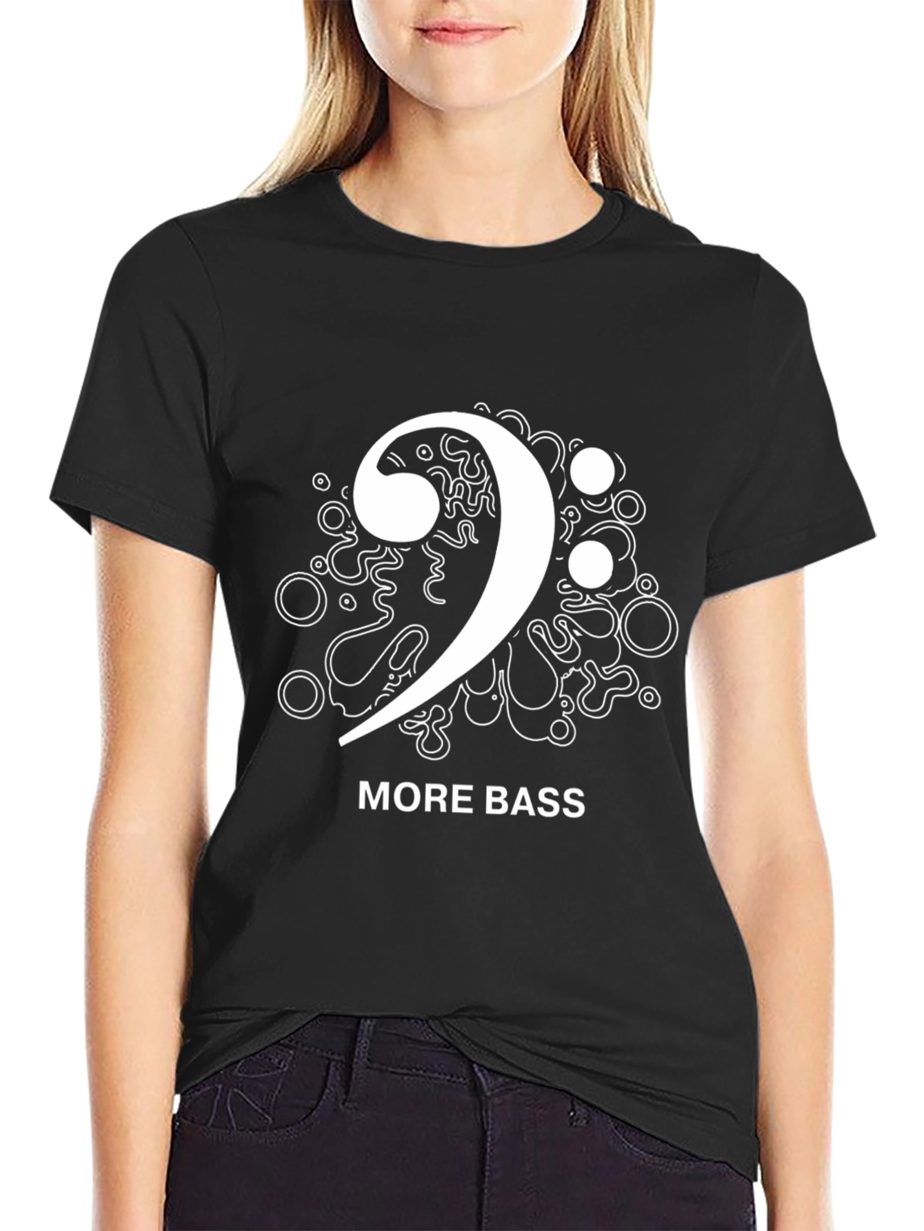 More Bass Clef Black T-Shirt Music Design