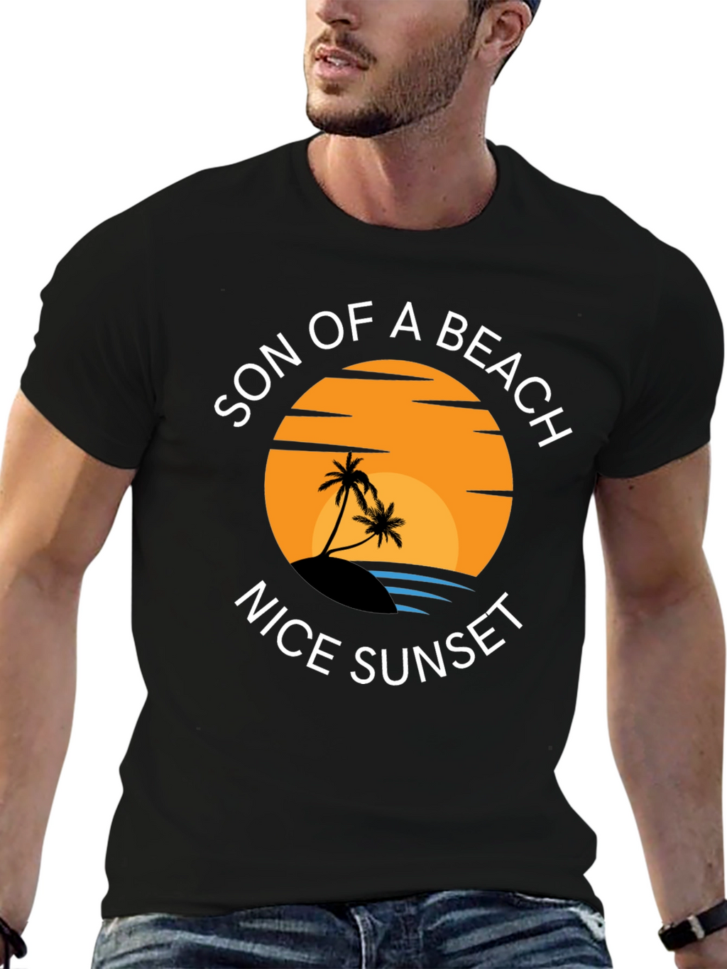 Son of a Beach Nice Sunset Black T-Shirt