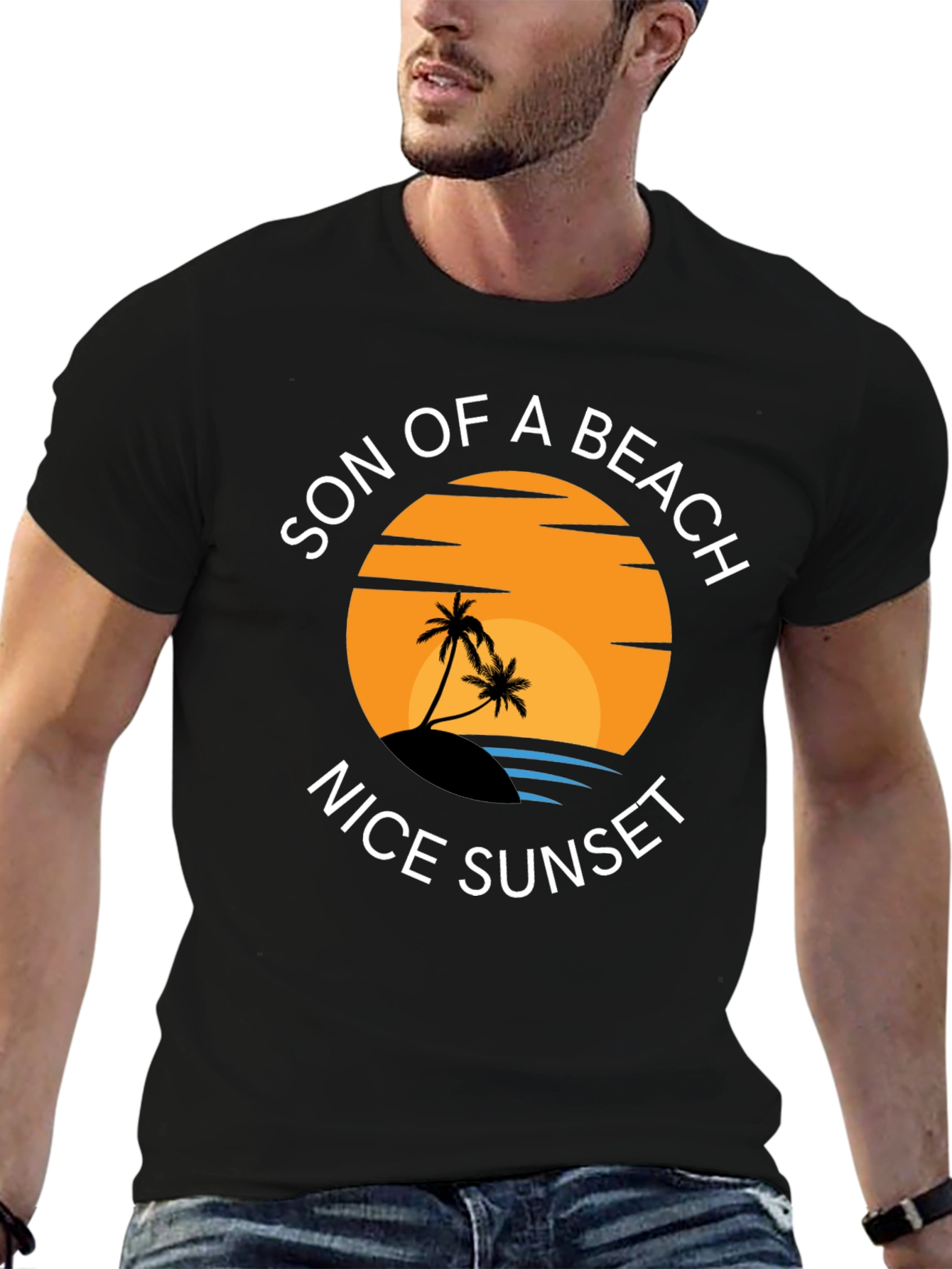 Son of a Beach Nice Sunset Black T-Shirt