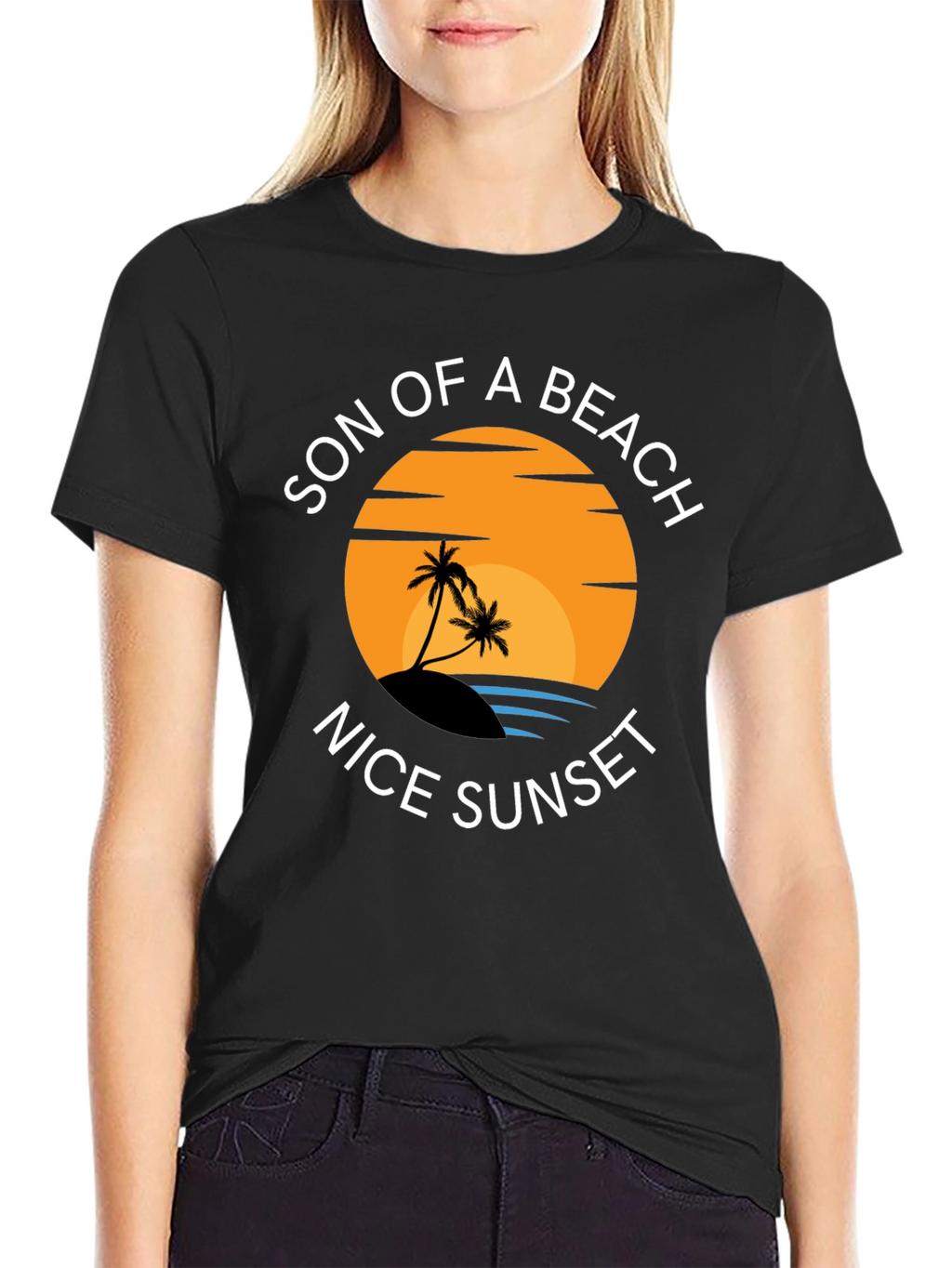 Son of a Beach Nice Sunset Black T-Shirt