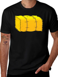 Cartoon Hay Bale Graphic Tee - Black Cotton T-Shirt