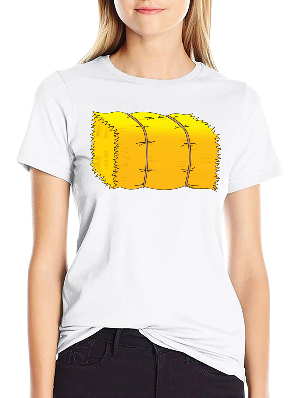 Cartoon Hay Bale Graphic Tee - Black Cotton T-Shirt