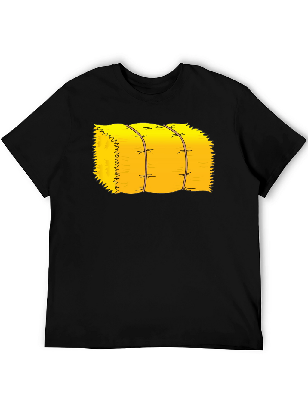 Cartoon Hay Bale Graphic Tee - Black Cotton T-Shirt