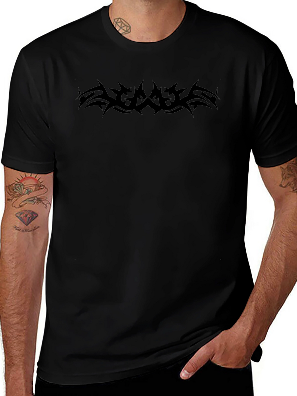 Edgy Tribal Graphic Black T-Shirt
