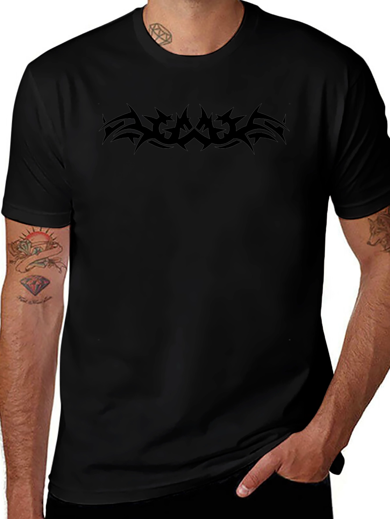 Edgy Tribal Graphic Black T-Shirt