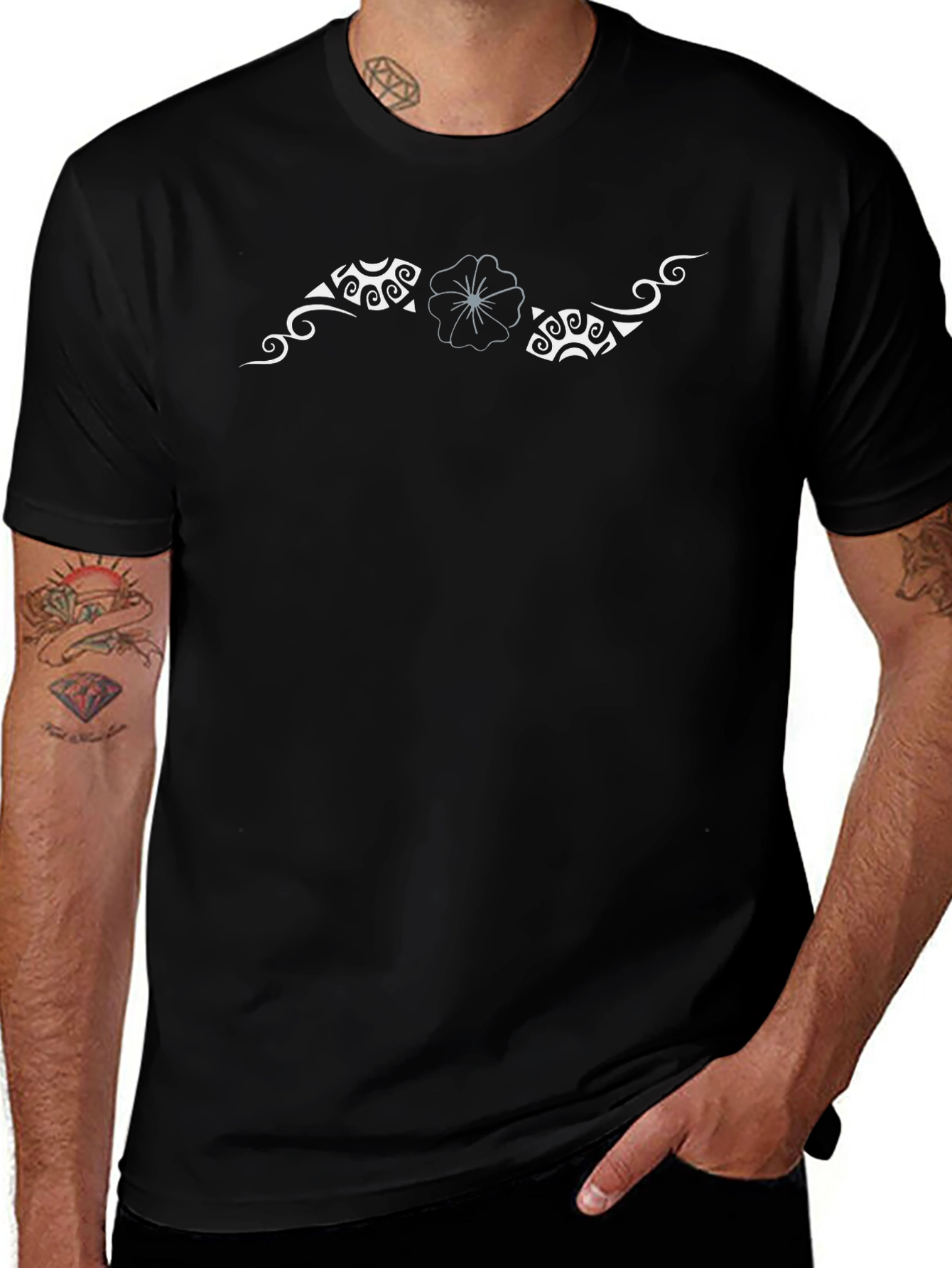 Tribal Flower Black T-Shirt