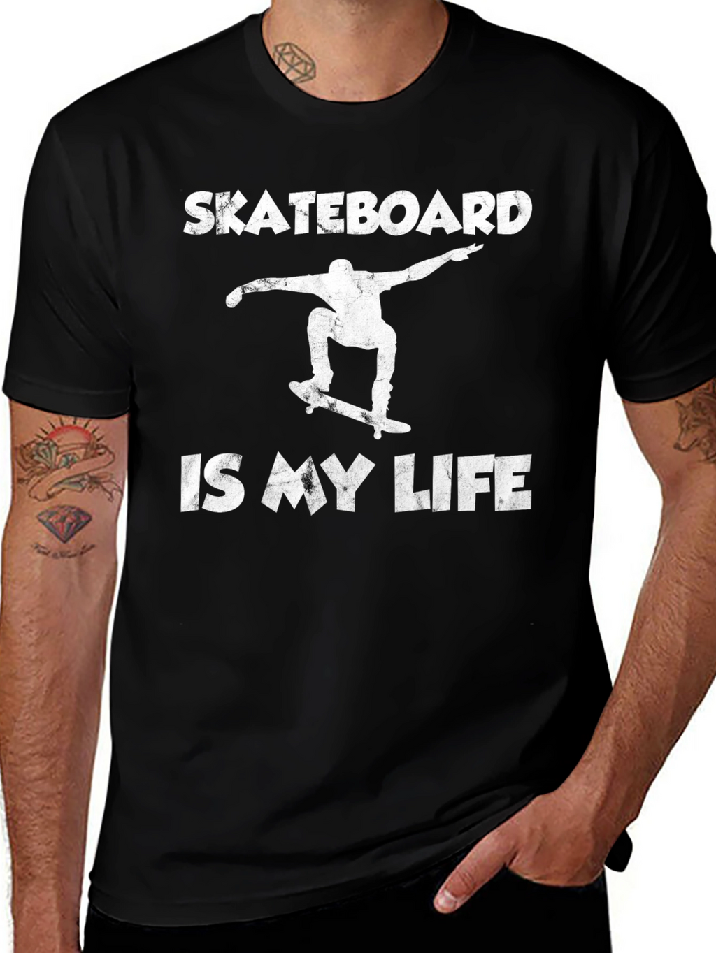 Skateboard Is My Life Black Graphic T-Shirt