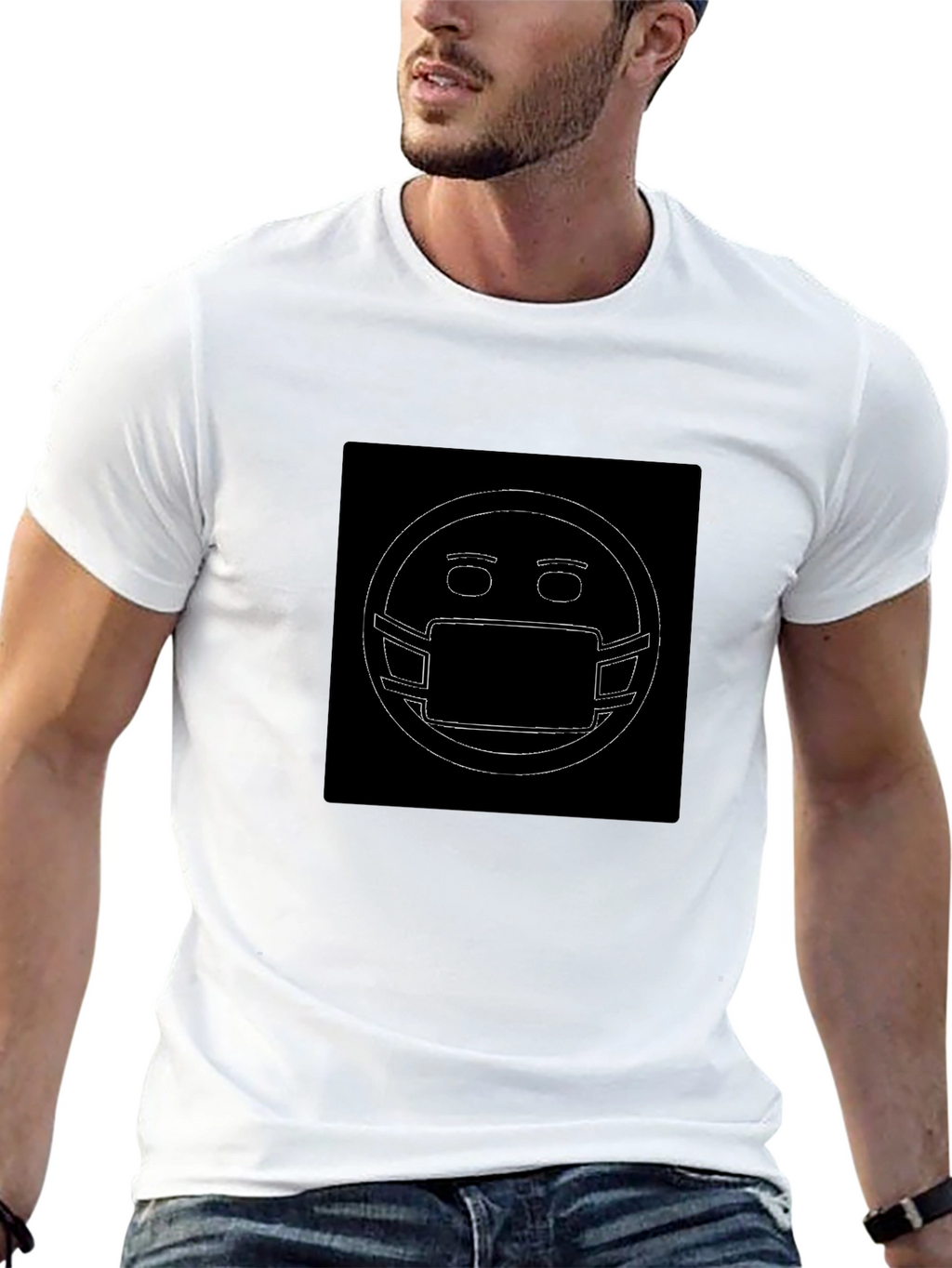 Masked Emoji Graphic Black T-Shirt