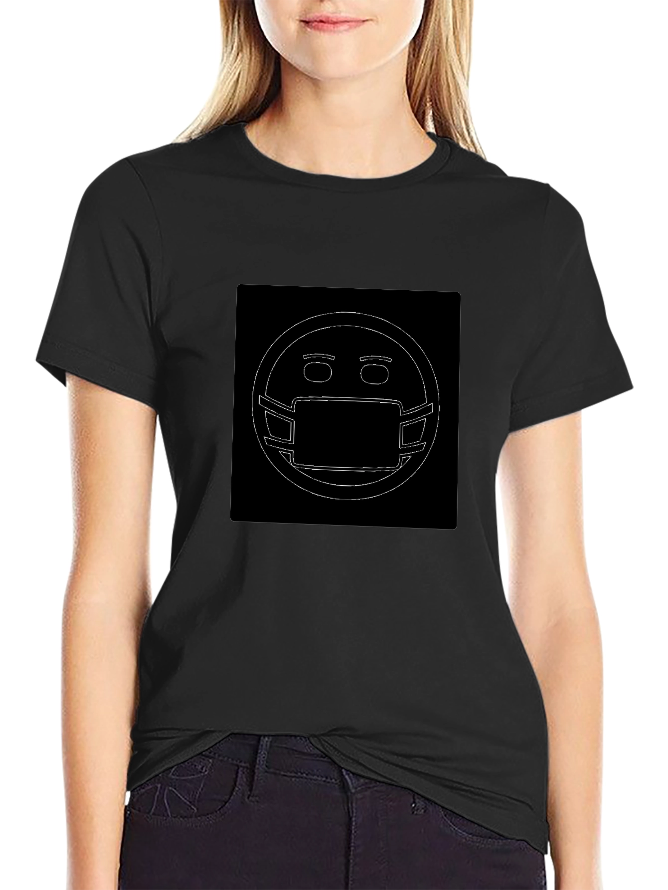Masked Emoji Graphic Black T-Shirt