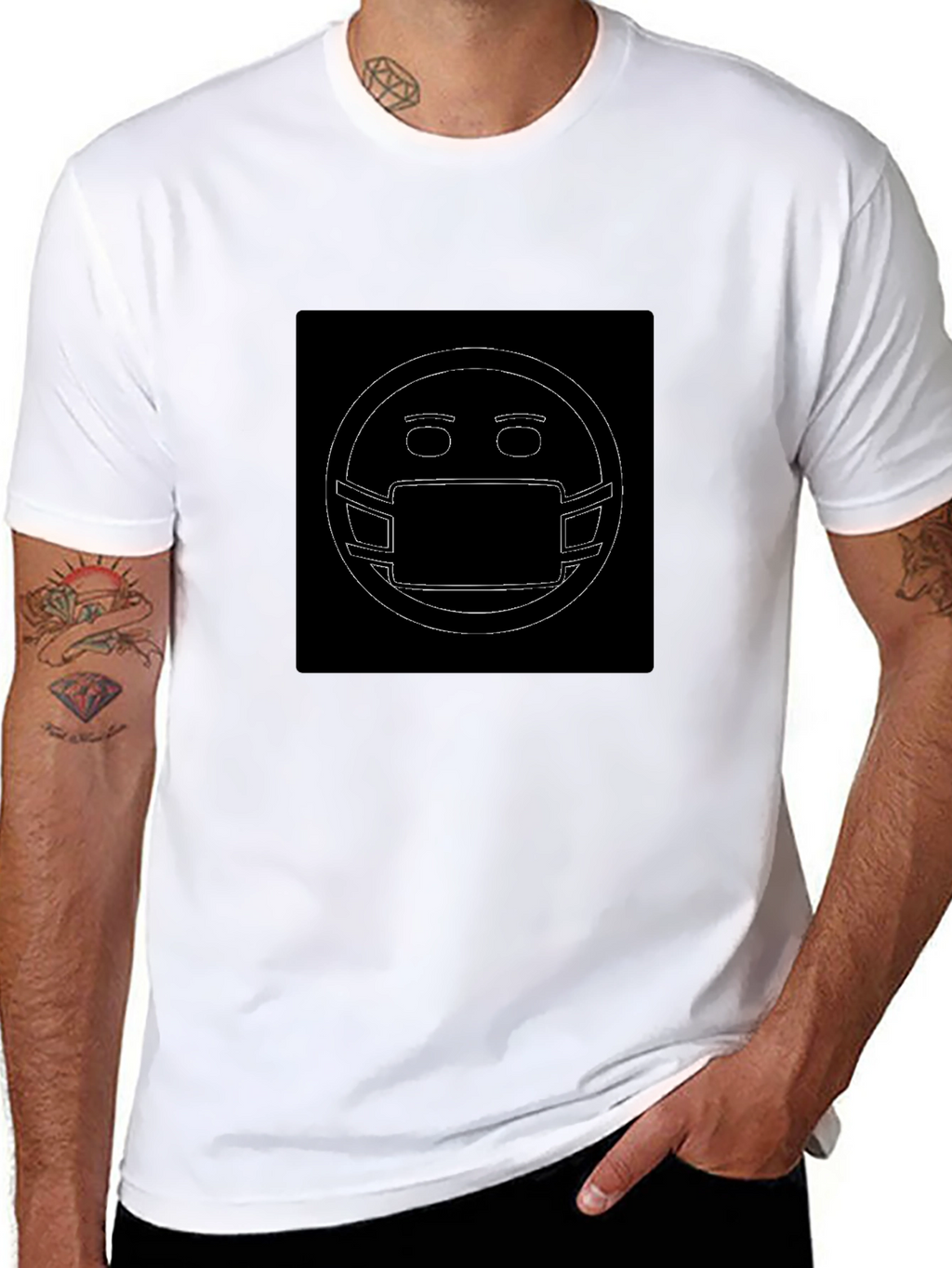 Masked Emoji Graphic Black T-Shirt