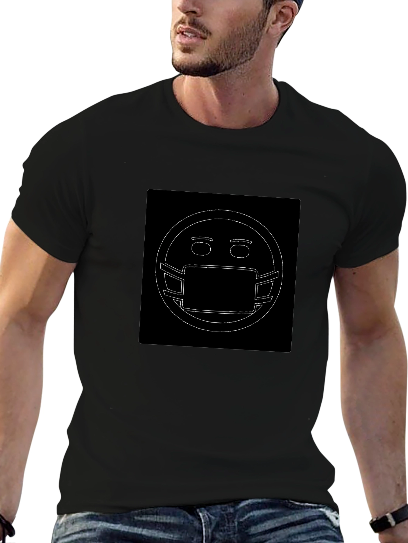 Masked Emoji Graphic Black T-Shirt