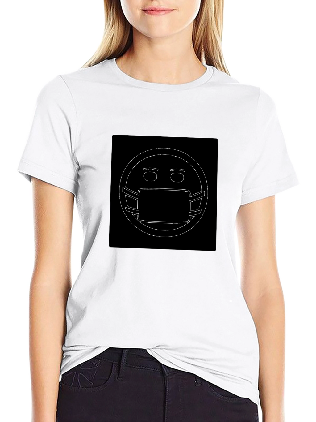 Masked Emoji Graphic Black T-Shirt