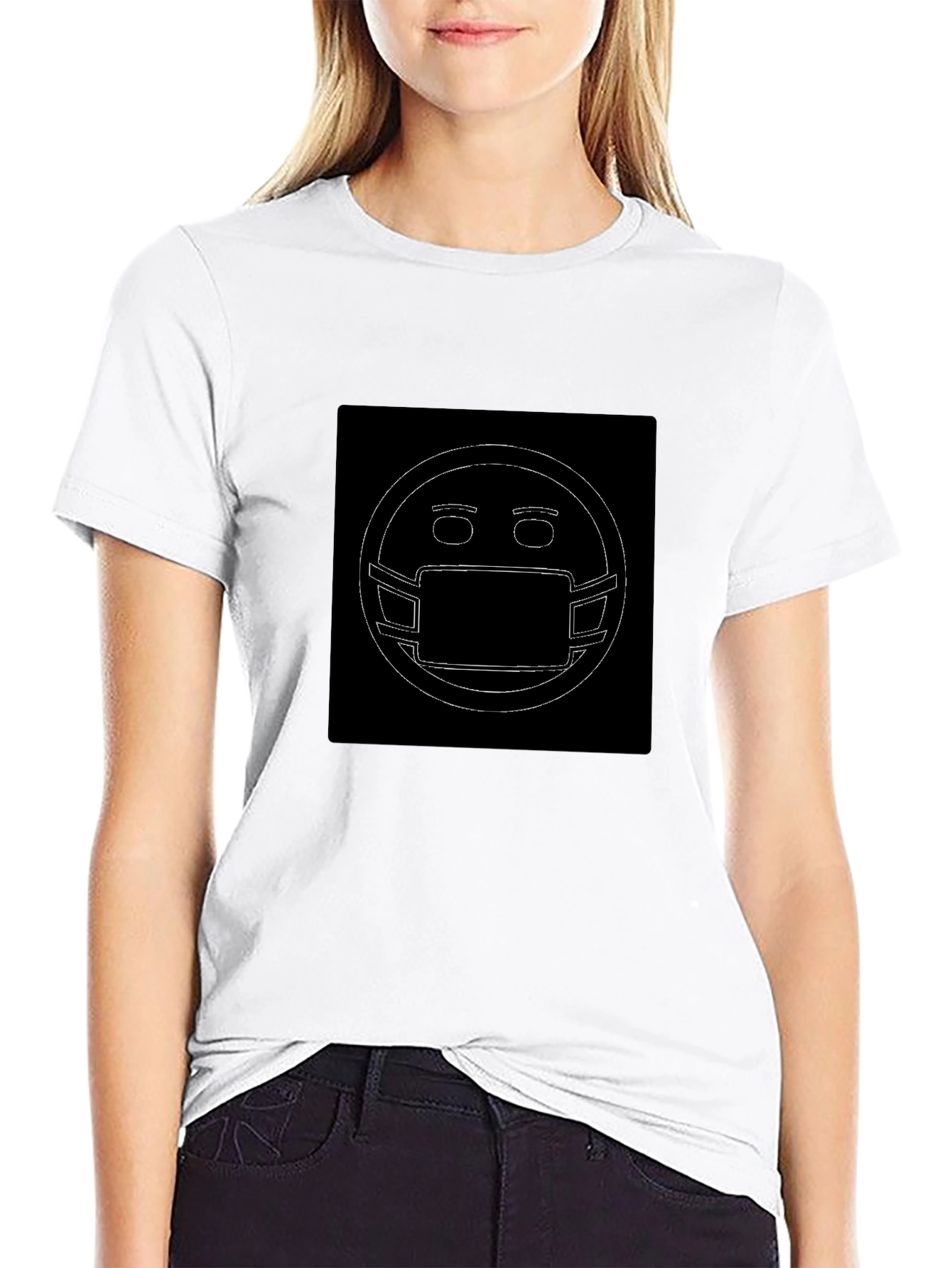 Masked Emoji Graphic Black T-Shirt