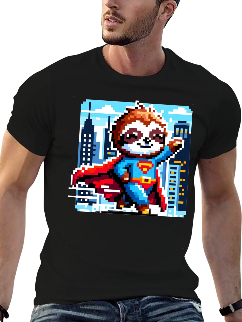 Pixel Sloth Superman T-Shirt - Heroic Comfort!