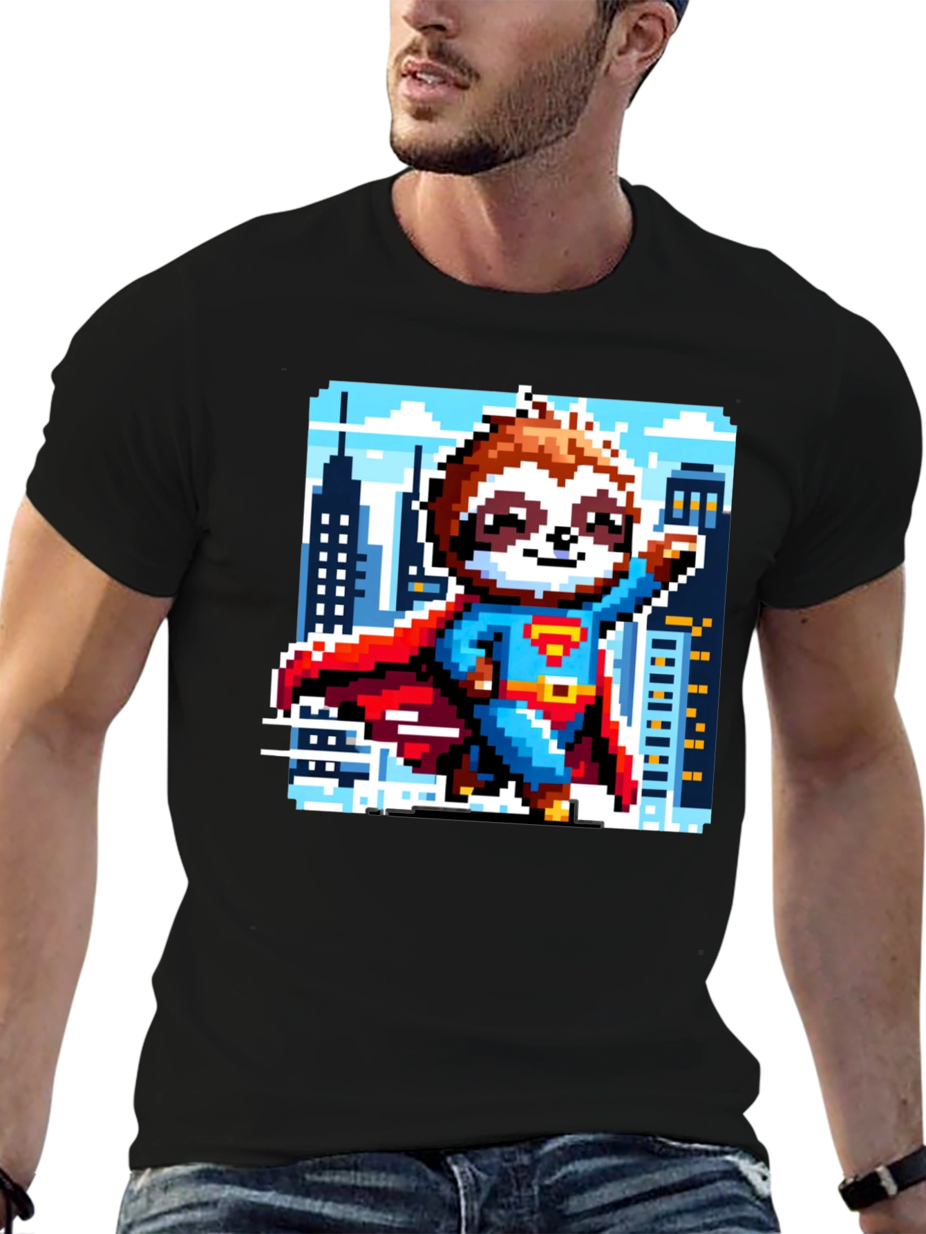 Pixel Sloth Superman T-Shirt - Heroic Comfort!