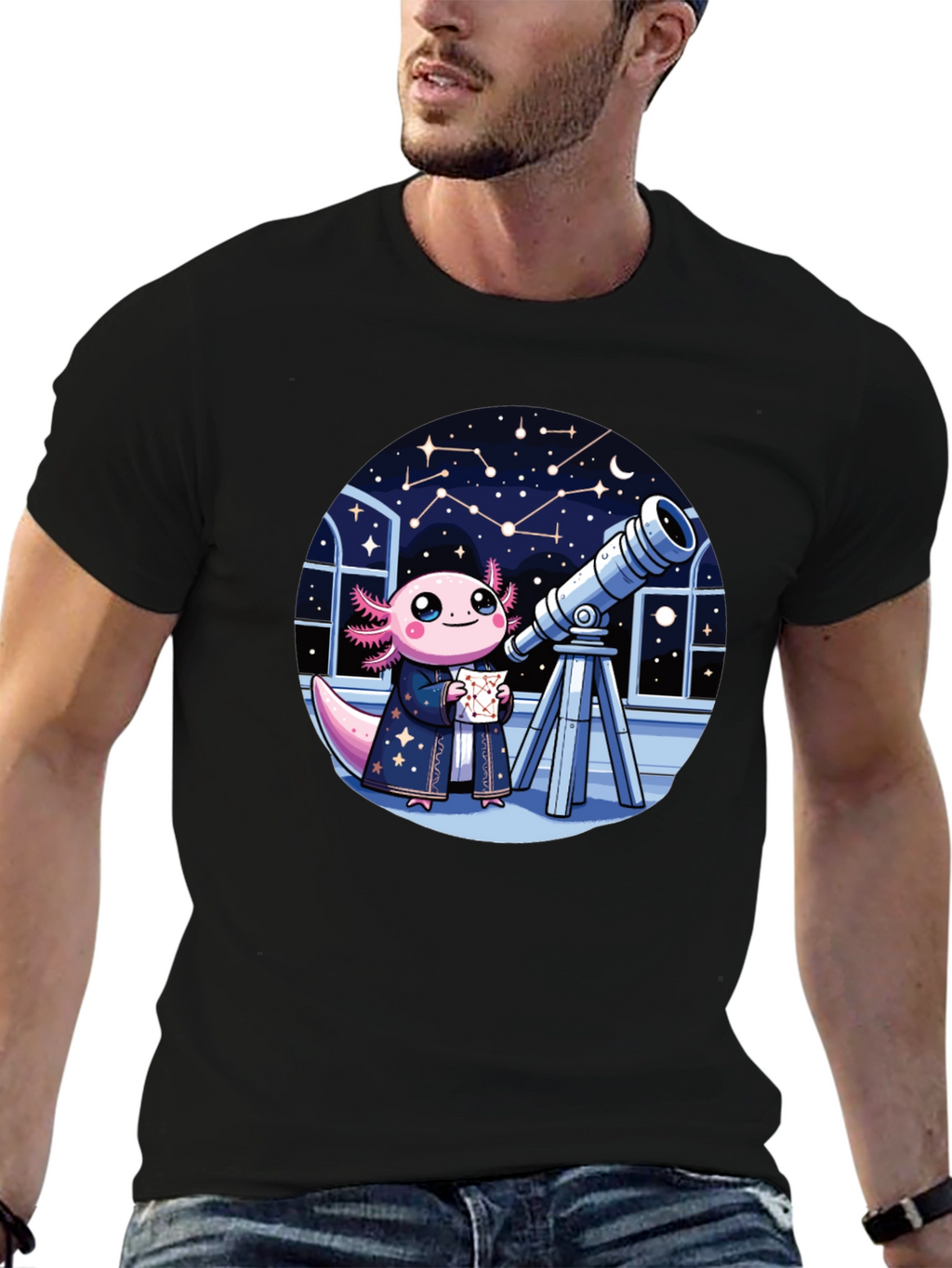 Axolotl Astronomer T-Shirt - Cute Space Tee