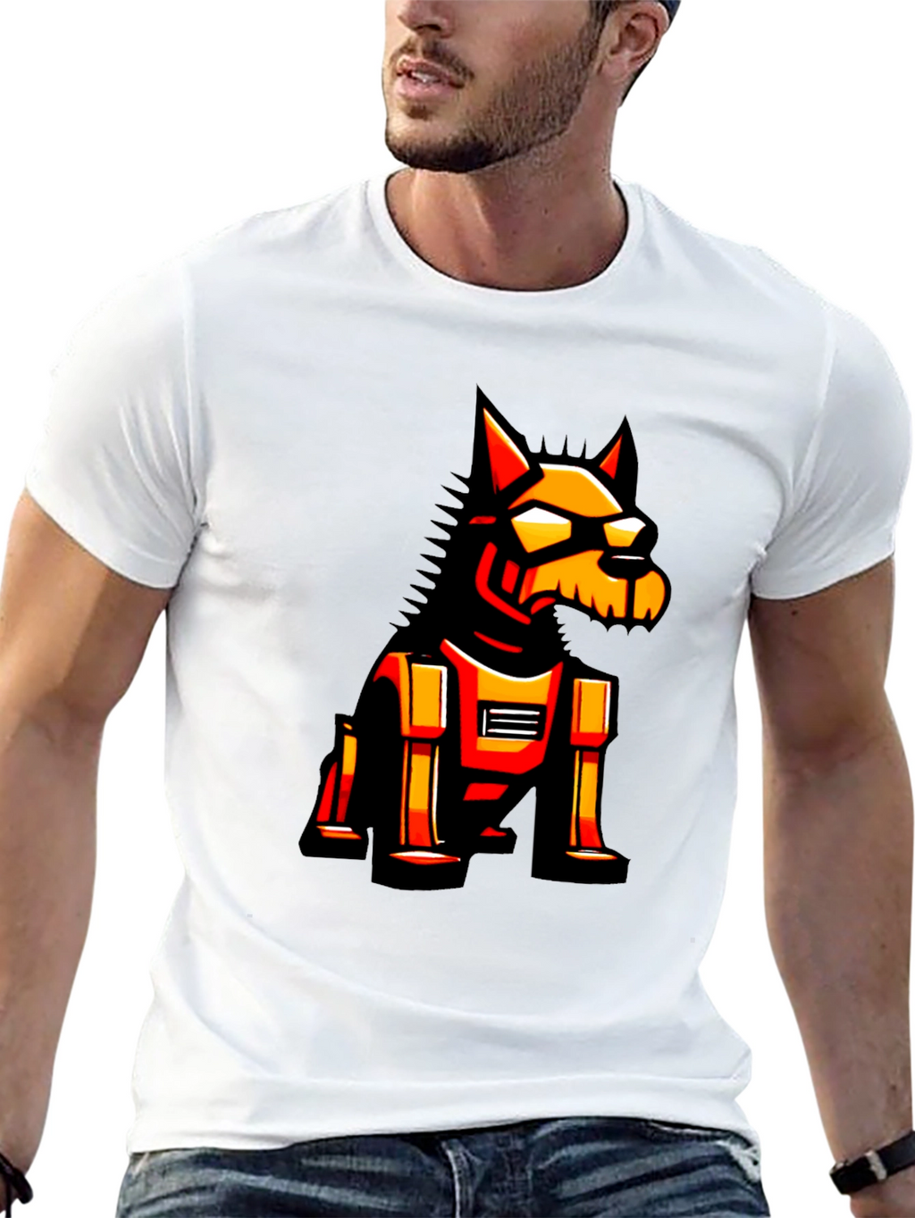 Robotic Dog Graphic Tee - Black Cotton T-Shirt
