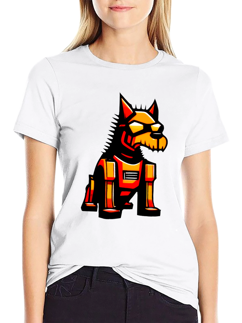 Robotic Dog Graphic Tee - Black Cotton T-Shirt