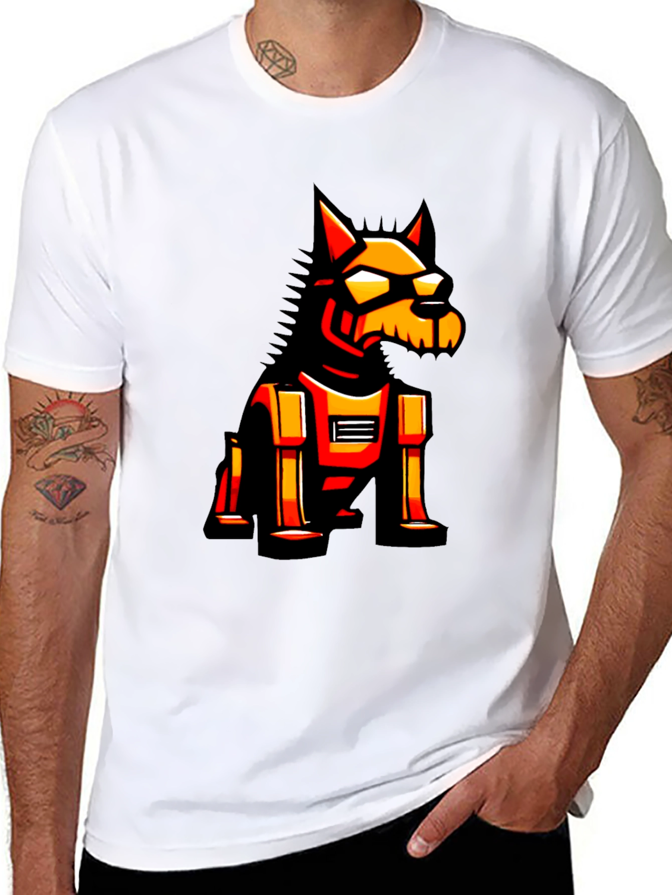 Robotic Dog Graphic Tee - Black Cotton T-Shirt