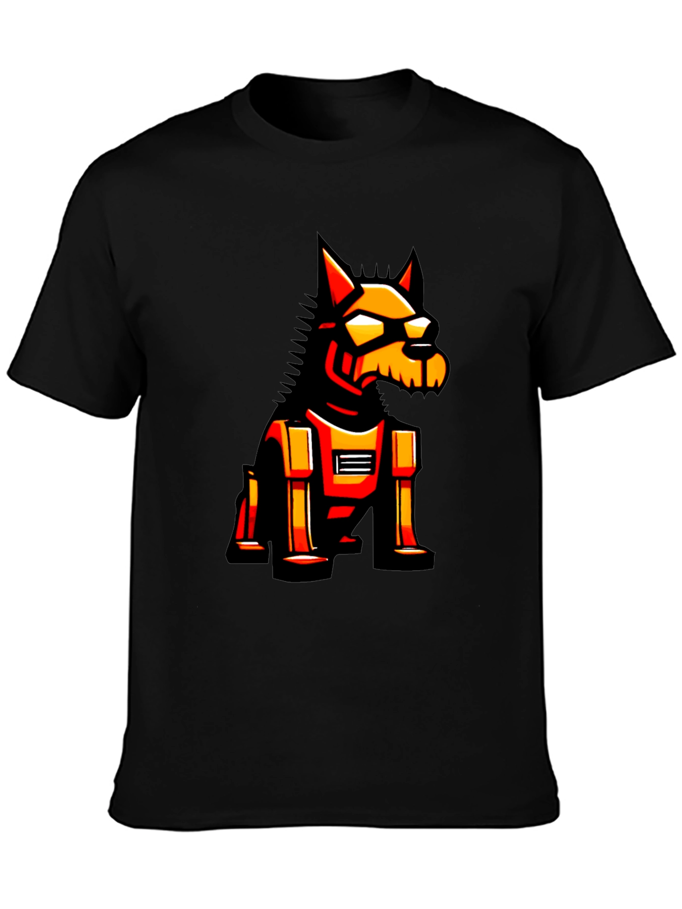 Robotic Dog Graphic Tee - Black Cotton T-Shirt
